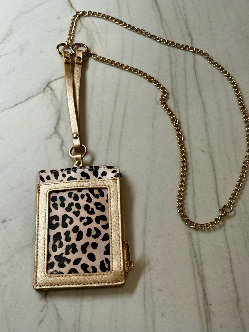 Gold Leopard Print Chico’s Lanyard Coin Purse Cardholder Badge Holder
